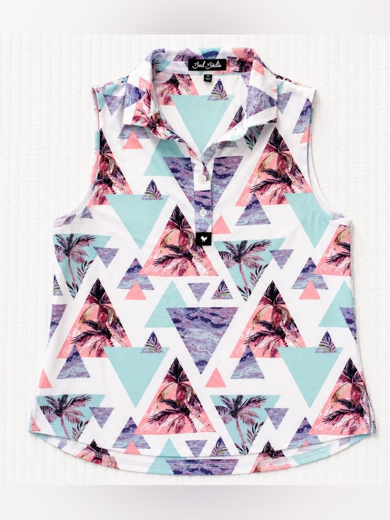 Bad Birdie Tops - Bad Birdie‎ Sleeveless Golf Polo Tropical Geometric Print XS